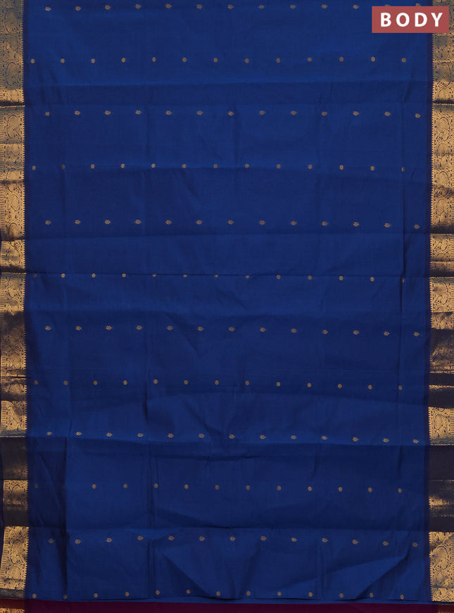 Peacock Blue & Purple Semi Silk Cotton Saree - Buttas