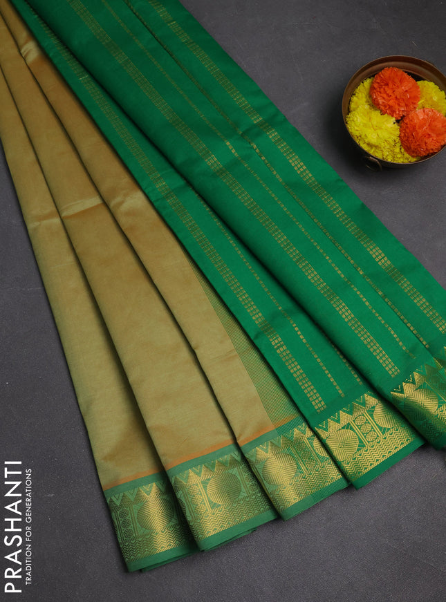 Mustard & Green Semi Silk Cotton Saree