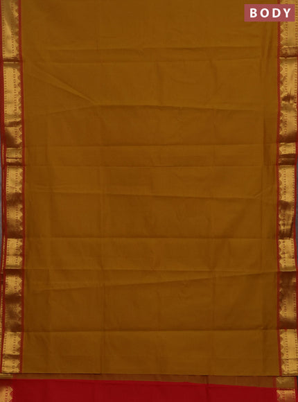 Mustard Yellow & red Semi Silk Cotton Saree