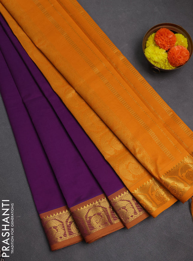 Purple & Mustard Yellow Semi Silk Cotton Saree