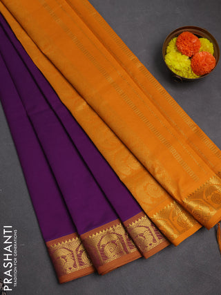 Purple & Mustard Yellow Semi Silk Cotton Saree