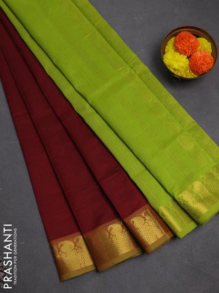 Maroon & Green Semi Silk Cotton Saree