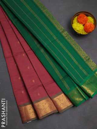 Peach & Green Semi Silk Cotton Saree - Buttas