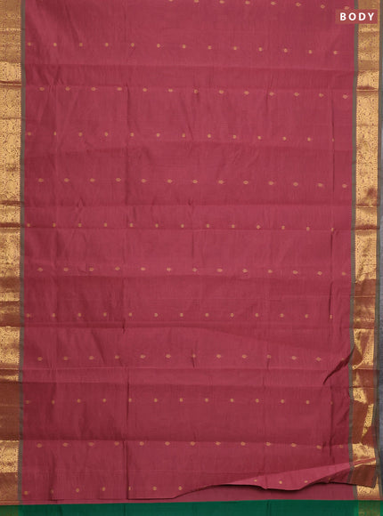 Peach & Green Semi Silk Cotton Saree - Buttas