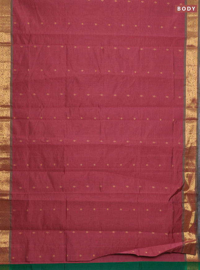 Peach & Green Semi Silk Cotton Saree - Buttas