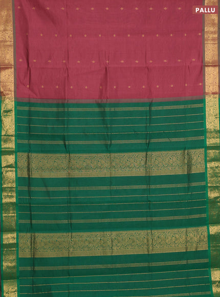Peach & Green Semi Silk Cotton Saree - Buttas