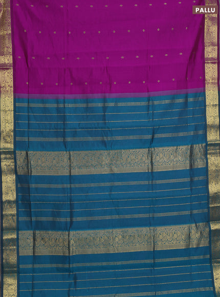 Magenta Pink & Peacock Green Semi Silk Cotton Saree - Buttas