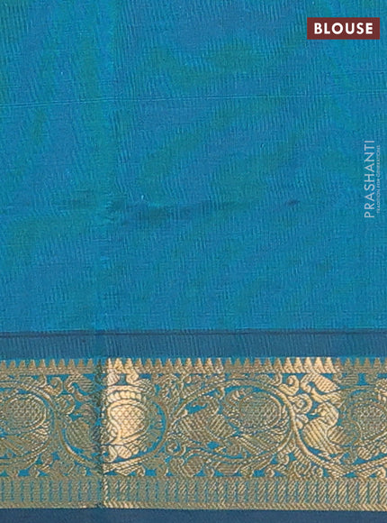 Magenta Pink & Peacock Green Semi Silk Cotton Saree - Buttas