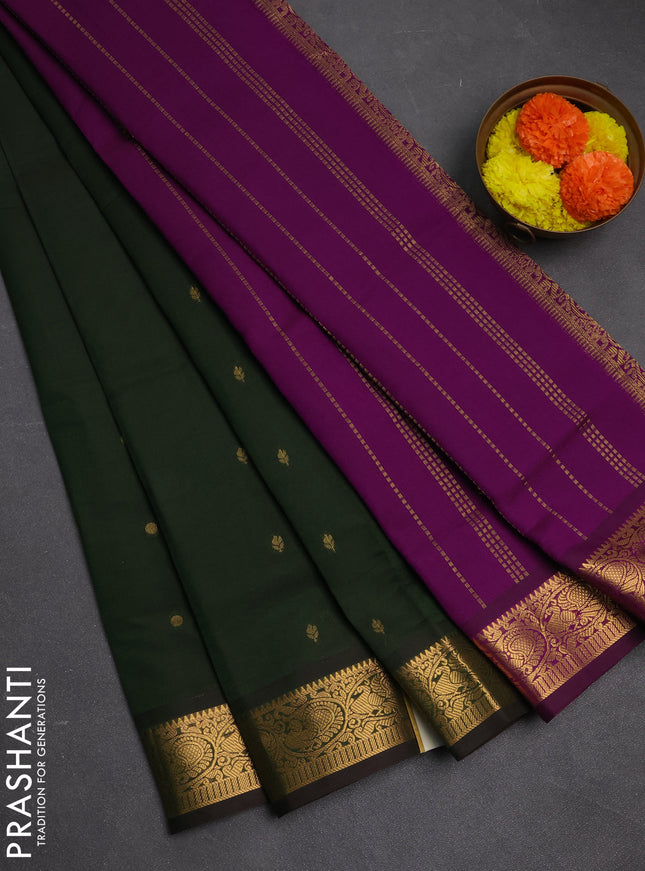 Green & Magenta Pink Semi Silk Cotton Saree - Buttas