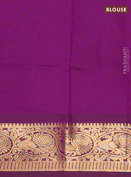 Green & Magenta Pink Semi Silk Cotton Saree - Buttas