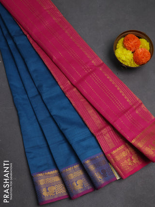 Peacock Blue & Pink Semi Silk Cotton Saree