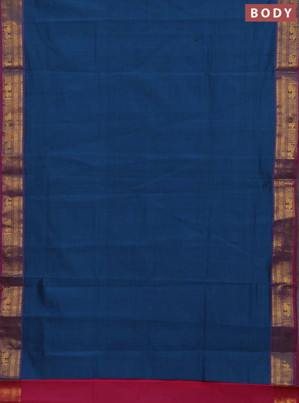 Peacock Blue & Pink Semi Silk Cotton Saree