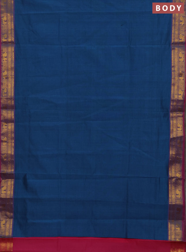 Peacock Blue & Pink Semi Silk Cotton Saree