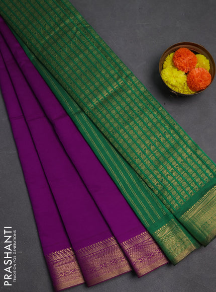 Purple & Green Semi Silk Cotton Saree