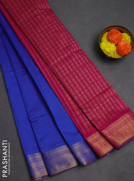 Blue & Pink Semi Silk Cotton Saree