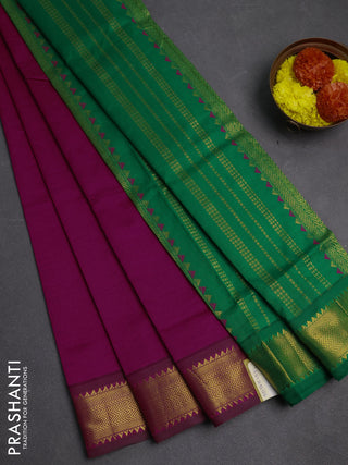 Magenta Pink & Green Semi Silk Cotton Saree