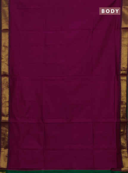 Magenta Pink & Green Semi Silk Cotton Saree