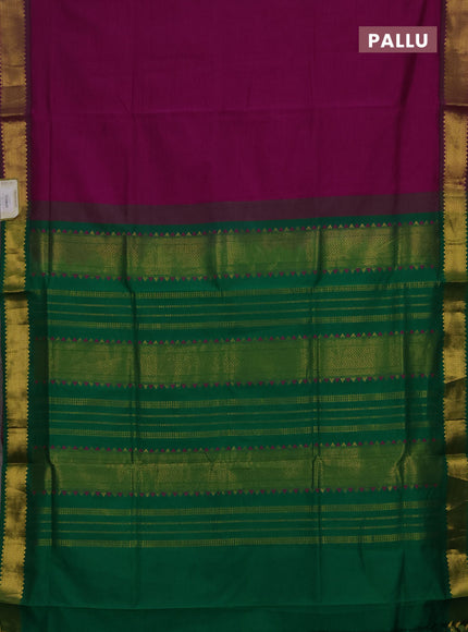 Magenta Pink & Green Semi Silk Cotton Saree