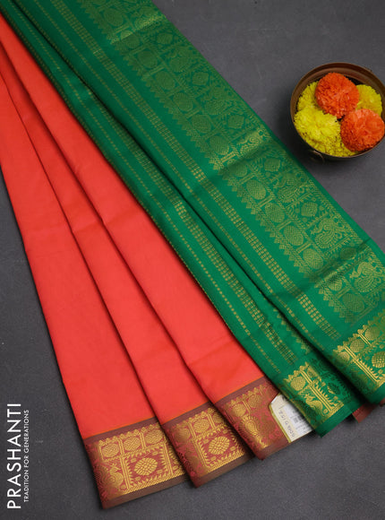 Orange & Green Semi Silk Cotton Saree