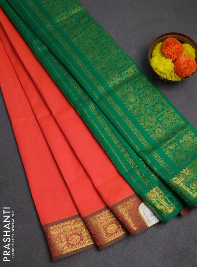 Orange & Green Semi Silk Cotton Saree