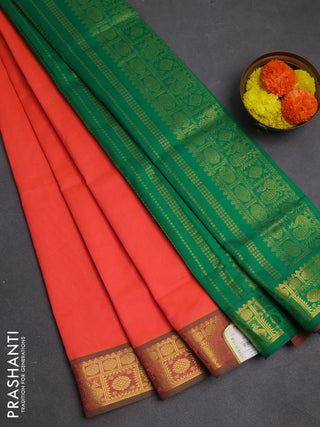 Orange & Green Semi Silk Cotton Saree