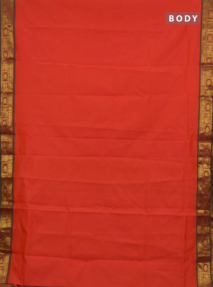 Orange & Green Semi Silk Cotton Saree