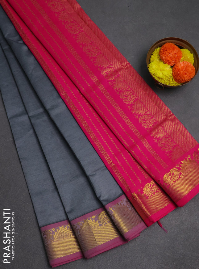 Grey & Pink Semi Silk Cotton Saree