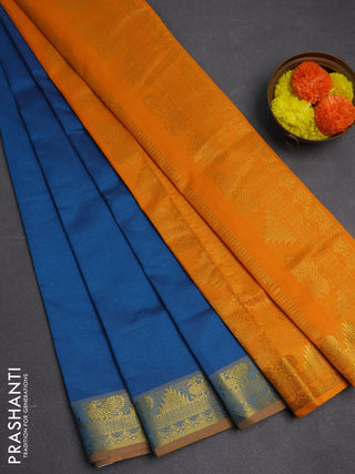 Peacock Blue & Mustard Yellow Semi Silk Cotton Saree