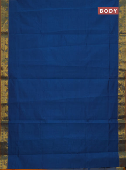 Peacock Blue & Mustard Yellow Semi Silk Cotton Saree