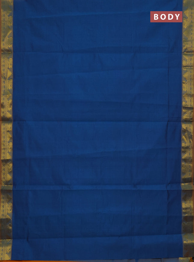 Peacock Blue & Mustard Yellow Semi Silk Cotton Saree