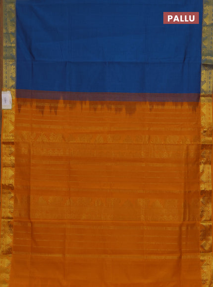 Peacock Blue & Mustard Yellow Semi Silk Cotton Saree