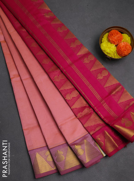 Peach & Pink Semi Silk Cotton Saree