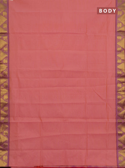 Peach & Pink Semi Silk Cotton Saree