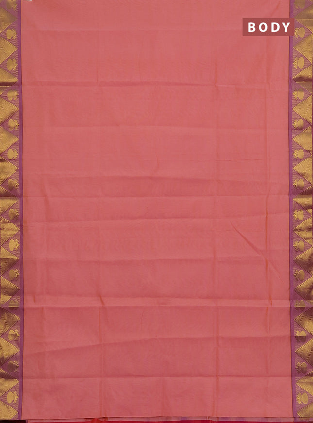 Peach & Pink Semi Silk Cotton Saree