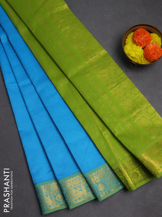 Sky Blue & Green Semi Silk Cotton Saree
