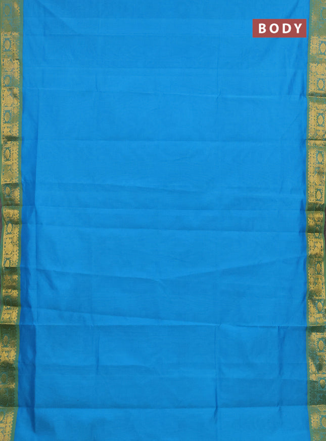 Sky Blue & Green Semi Silk Cotton Saree