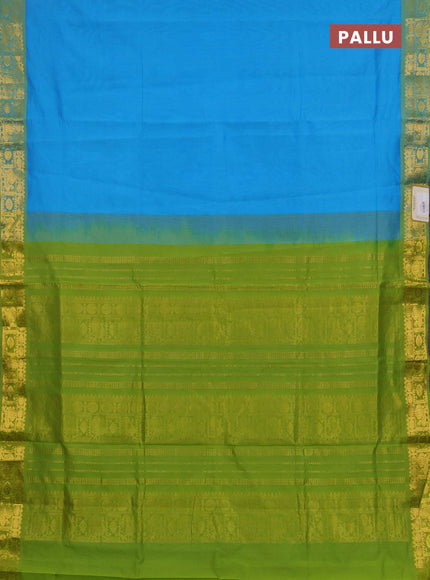 Sky Blue & Green Semi Silk Cotton Saree