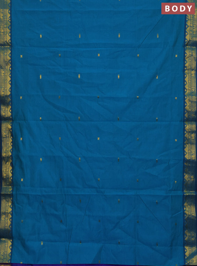 Teal Blue & Purple Semi Silk Cotton Saree - Buttas