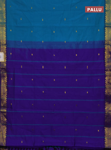 Teal Blue & Purple Semi Silk Cotton Saree - Buttas
