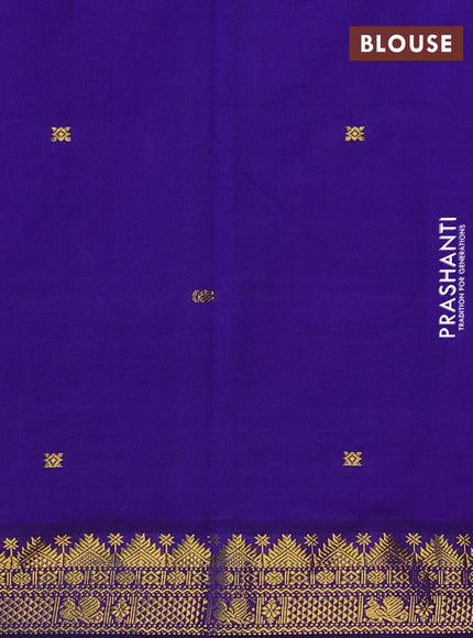 Teal Blue & Purple Semi Silk Cotton Saree - Buttas