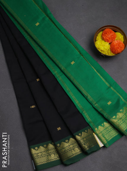 Black & Green Semi Silk Cotton Saree - Buttas