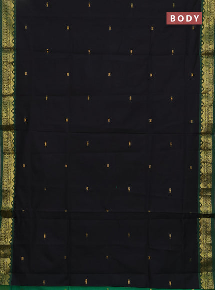 Black & Green Semi Silk Cotton Saree - Buttas