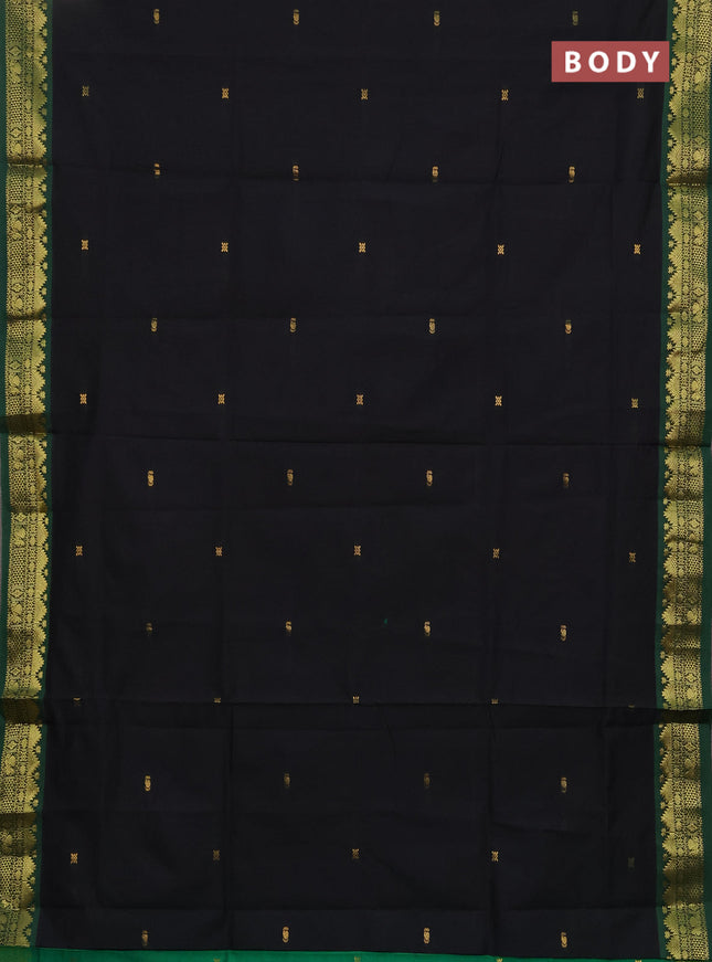 Black & Green Semi Silk Cotton Saree - Buttas