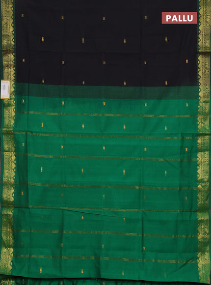 Black & Green Semi Silk Cotton Saree - Buttas