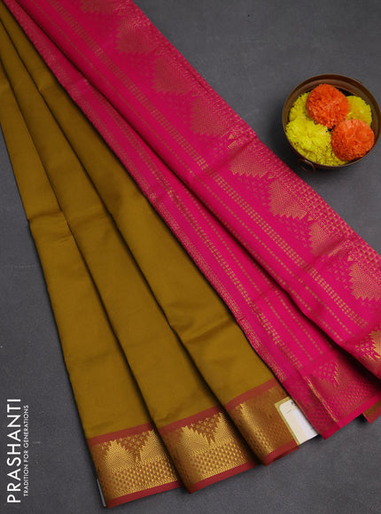 Mustard Yellow & Pink Semi Silk Cotton Saree
