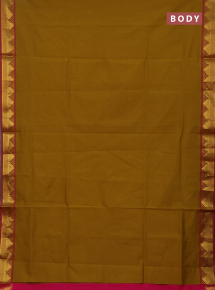 Mustard Yellow & Pink Semi Silk Cotton Saree