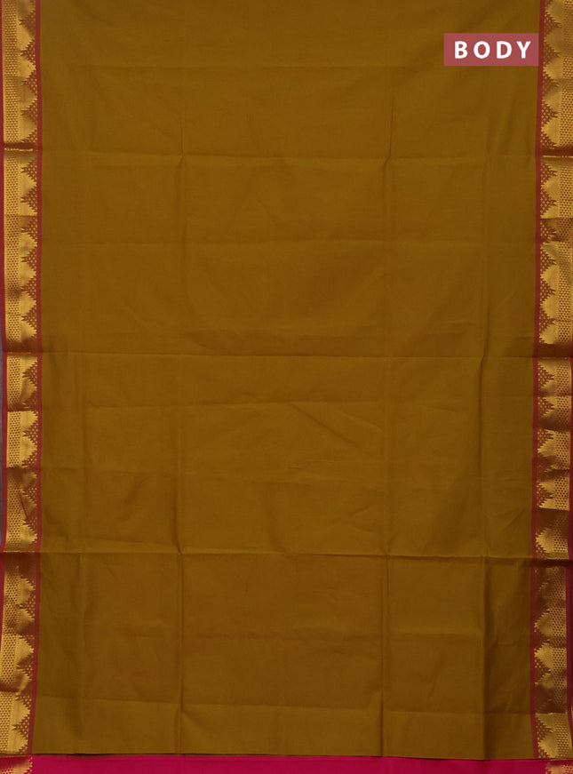 Mustard Yellow & Pink Semi Silk Cotton Saree
