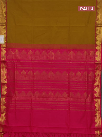 Mustard Yellow & Pink Semi Silk Cotton Saree