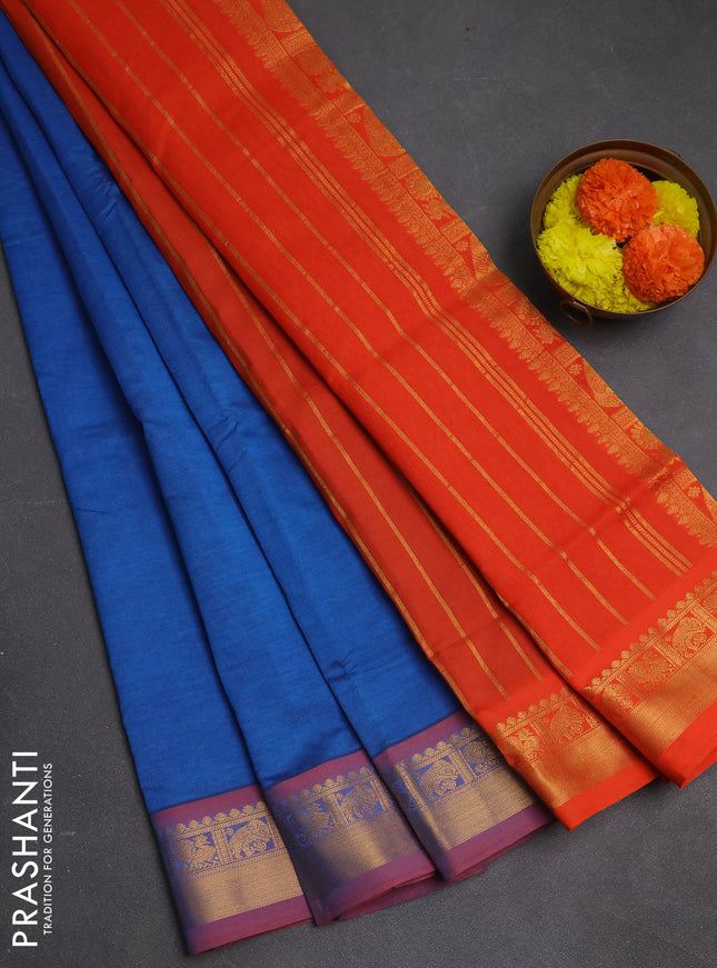 Cs Blue & Orange Semi Silk Cotton Saree