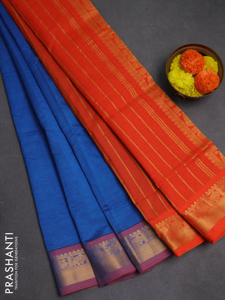Cs Blue & Orange Semi Silk Cotton Saree